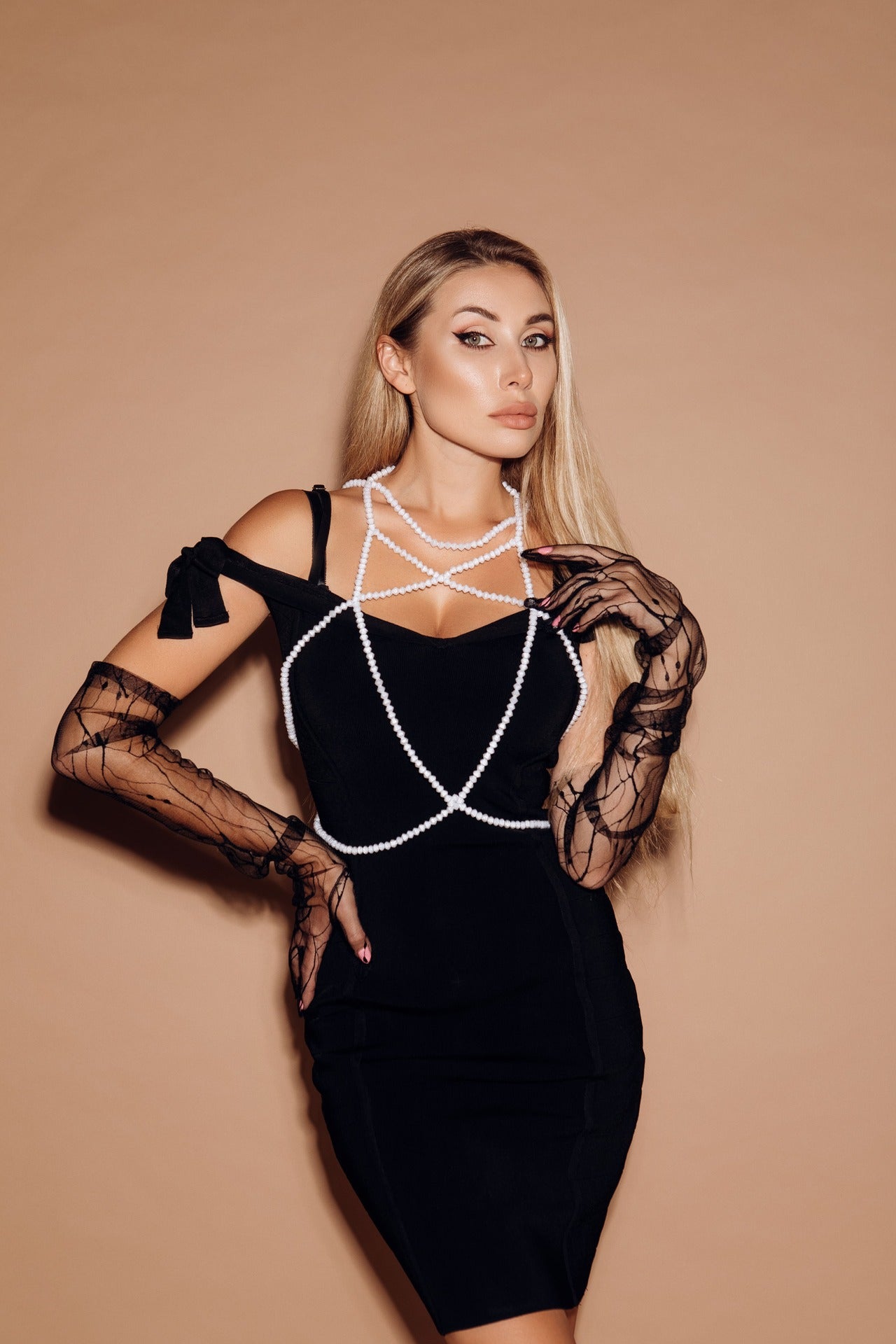 Hellen.V - White Pearl Body Chain | Designer Shoulder Necklace 