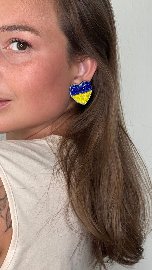 Blue and Yellow Ukrainian Heart Stud Earrings