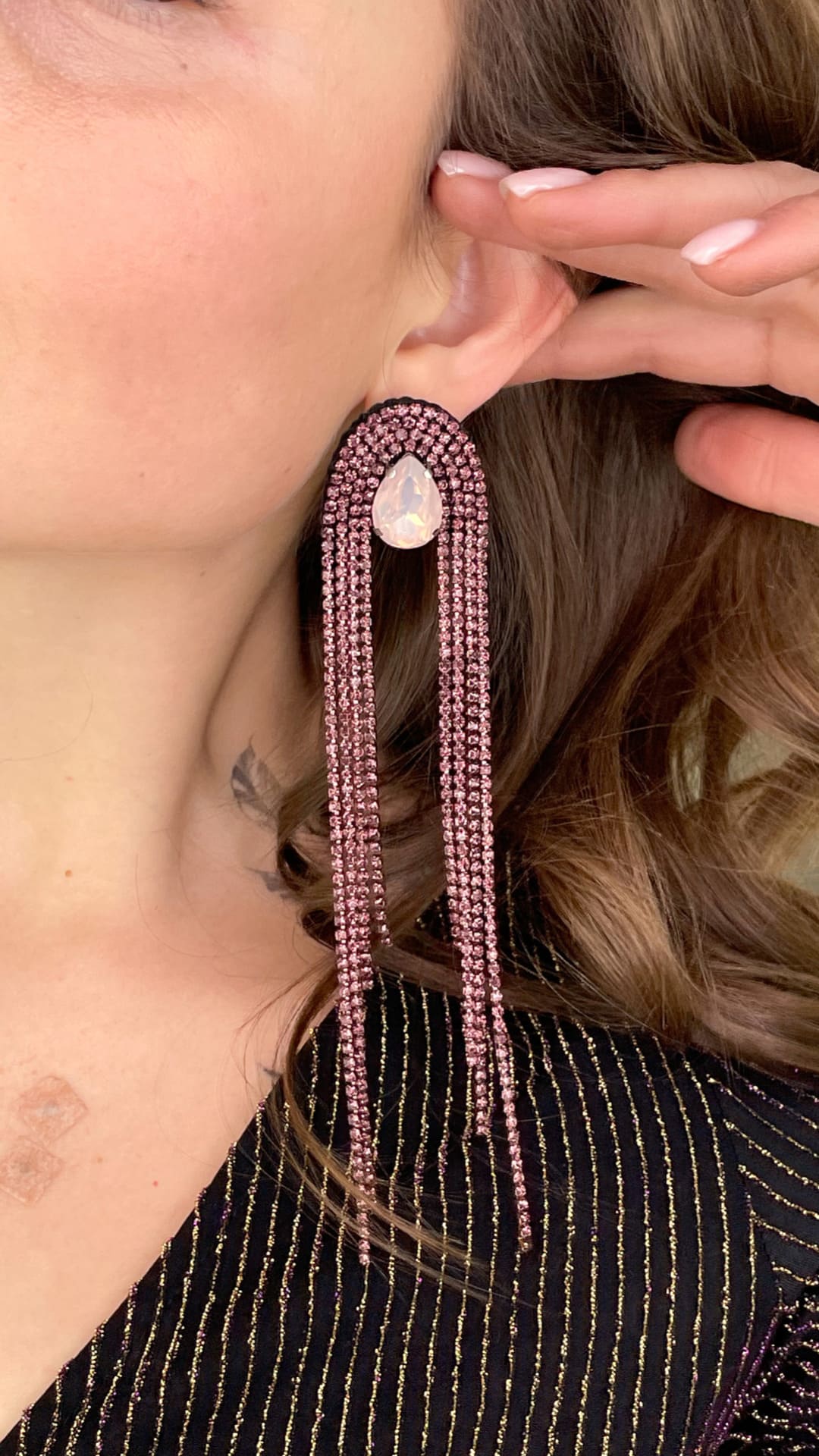 Pink Dangle Rhinestone Earrings
