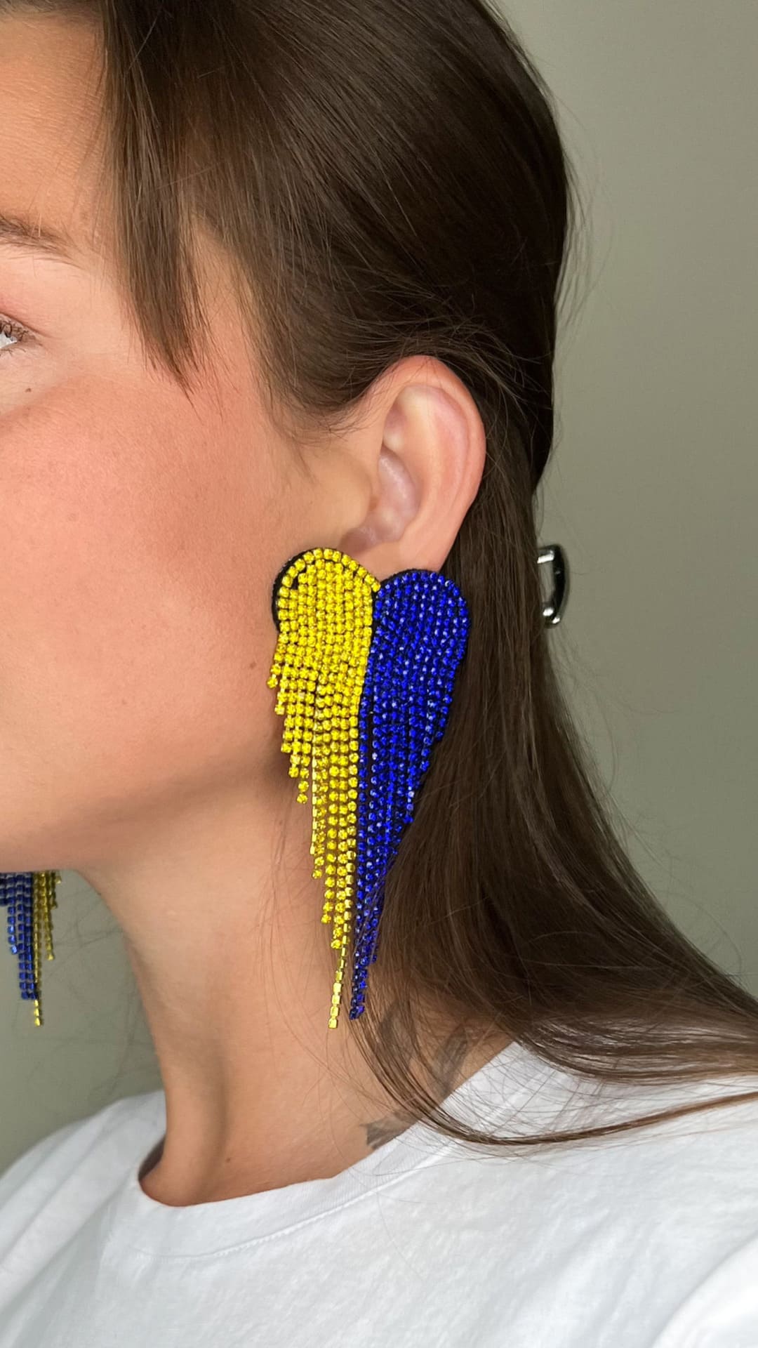 Hellen. V - Rhinestone Dangle Heart Earrings | Ukrainian Design 