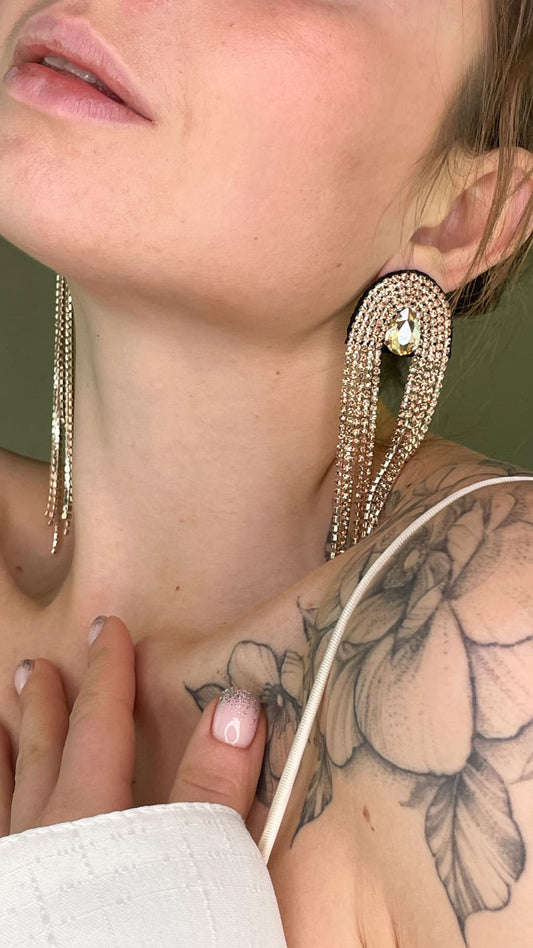 Beige Dangle Rhinestone Earrings