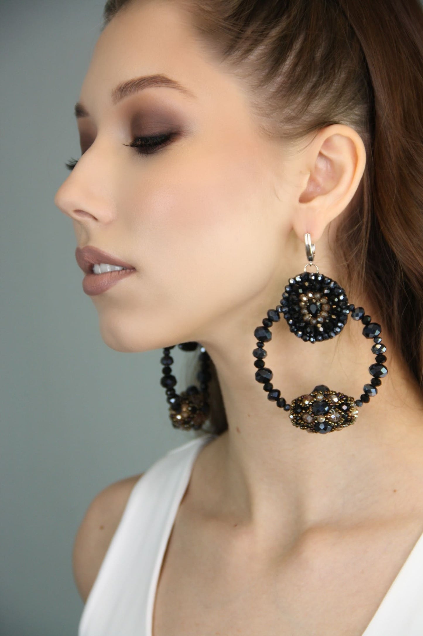 Black crystal statement earrings hoops