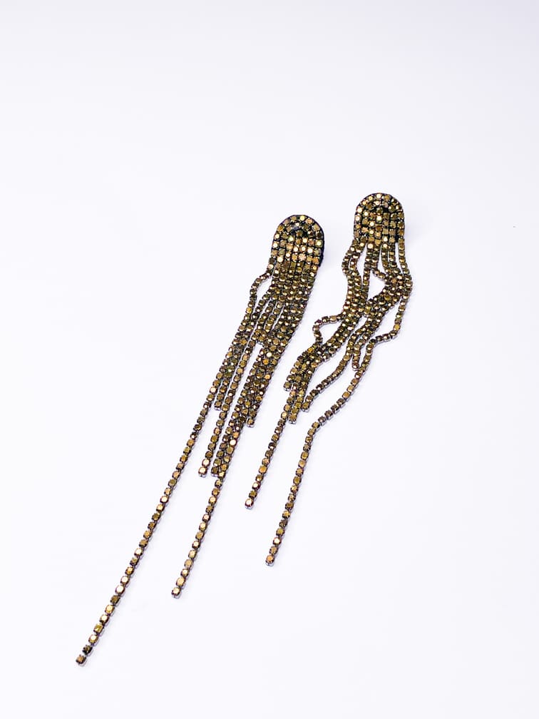 Gold Long Rhinestone Dangle Earrings