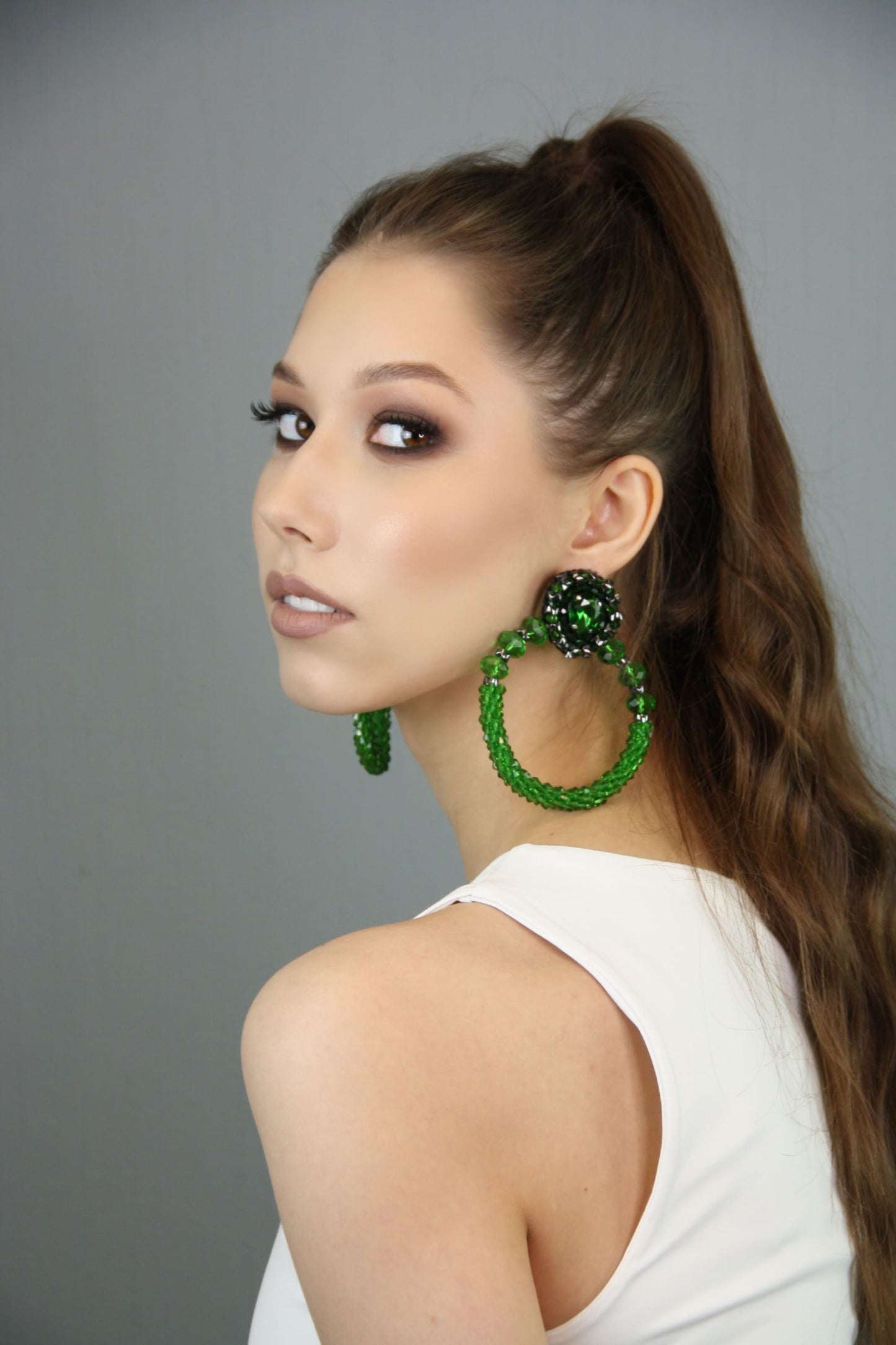 Green crystal earrings hoops