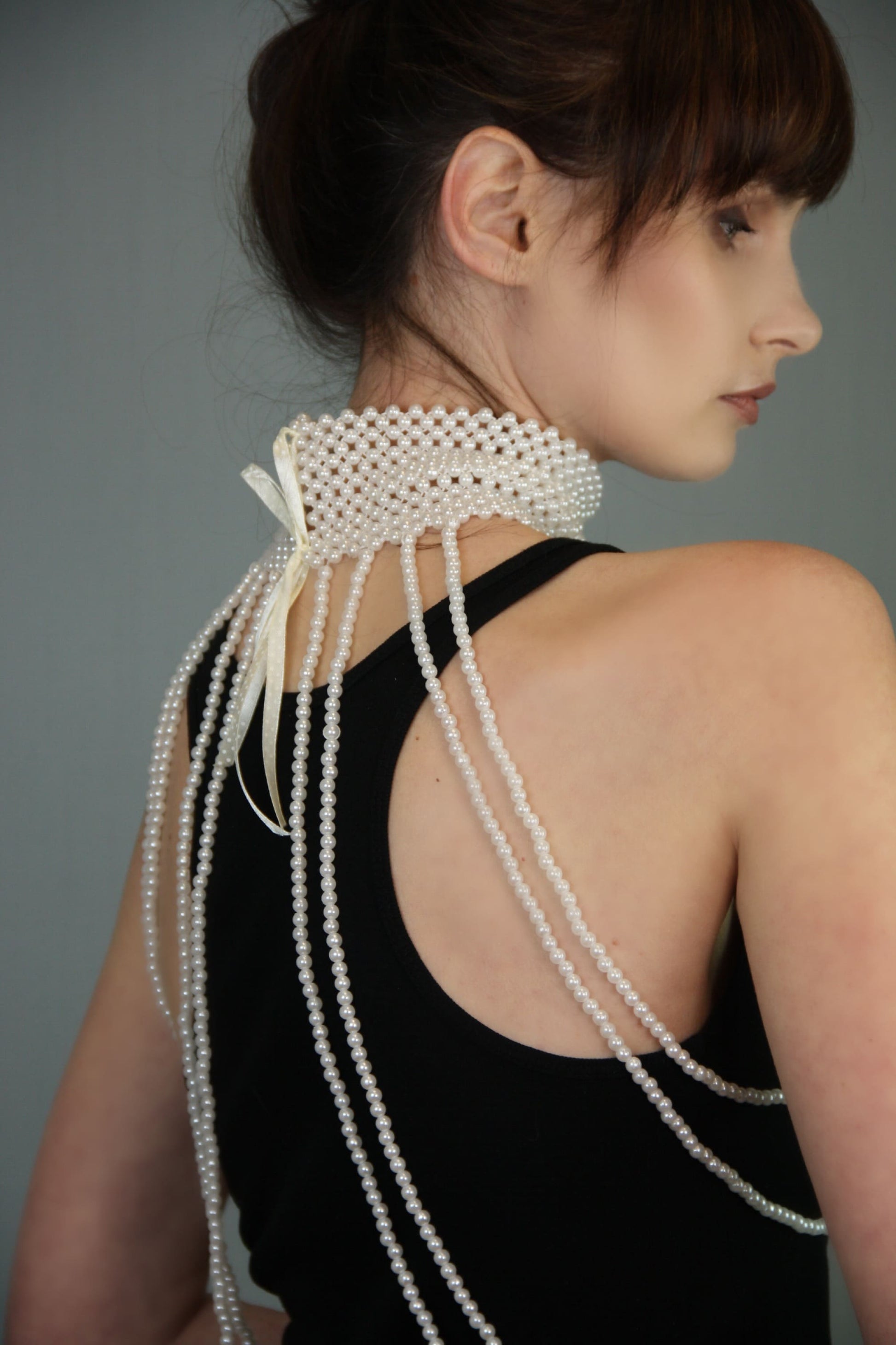 Hellen.V - Designer Shoulder Necklace | White Pearl Body Chain