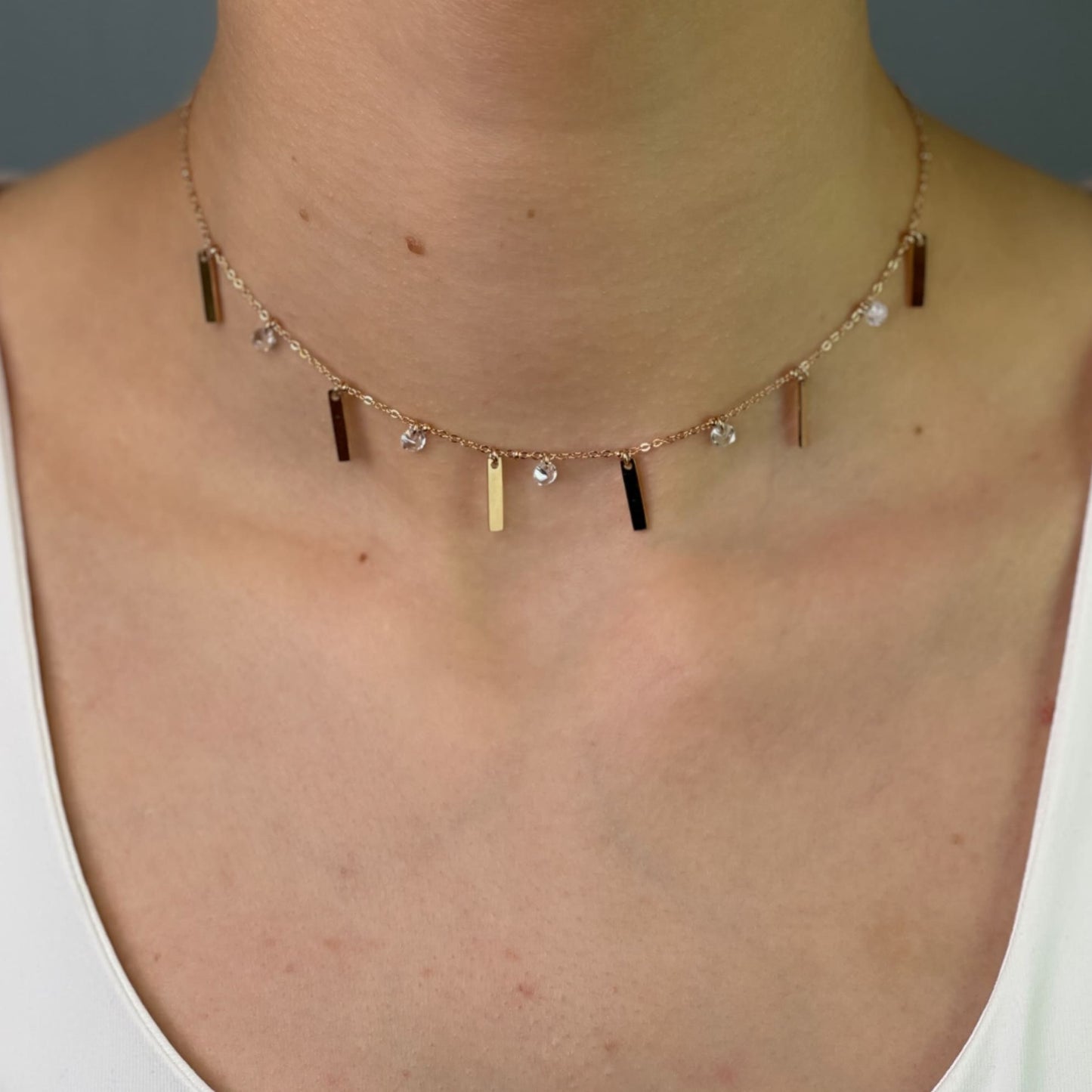 Gold steel chain choker necklace