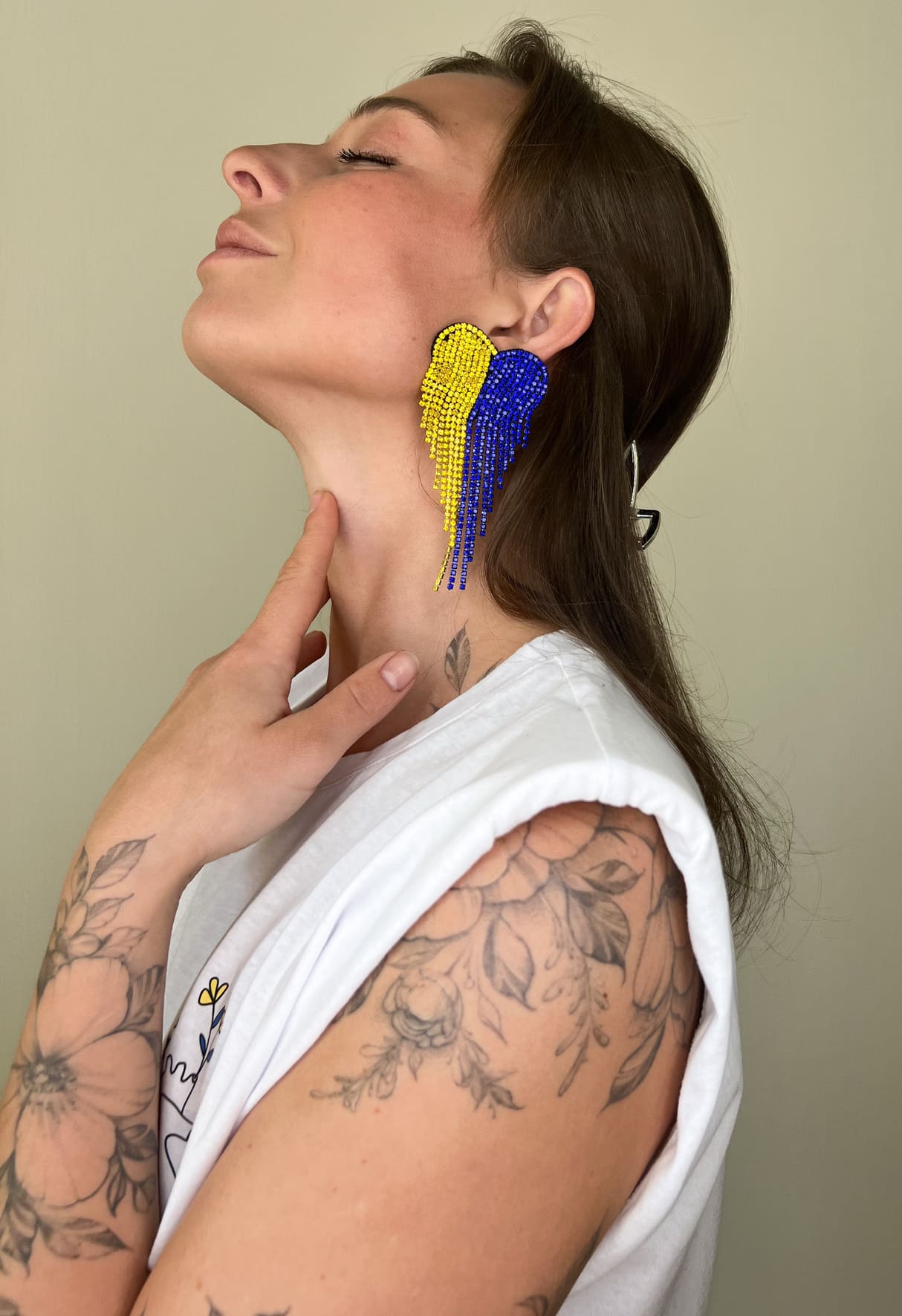 Hellen. V - Ukrainian Design  Rhinestone Dangle Heart Earrings