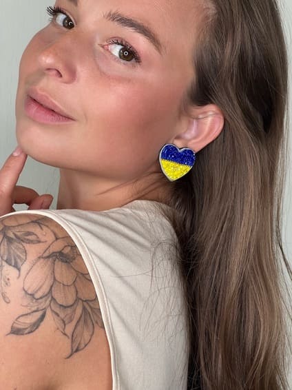 Blue and Yellow Ukrainian Heart Stud Earrings