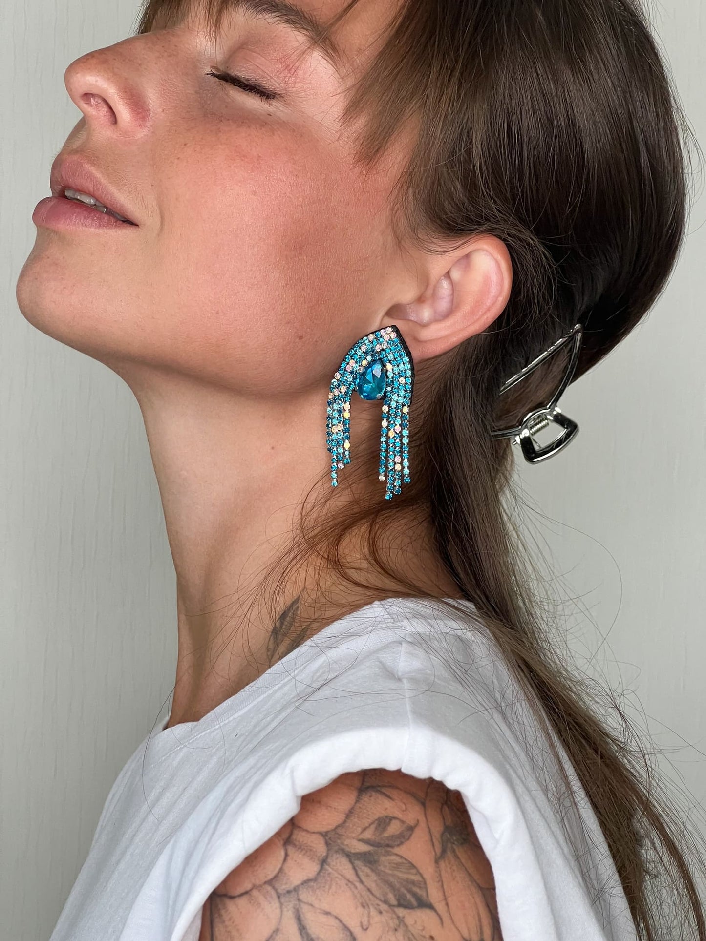 Blue Dangle Rhinestone Earrings