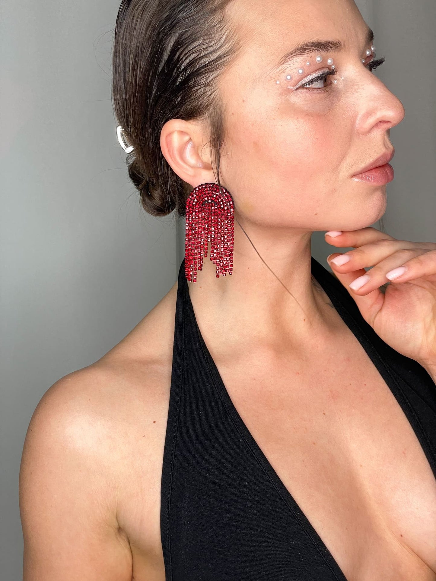 Red Rhinestone Dangle Earrings