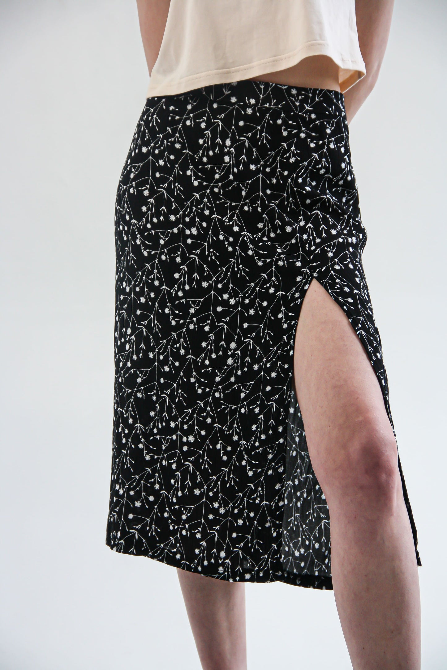 Black Midi Split Skirt