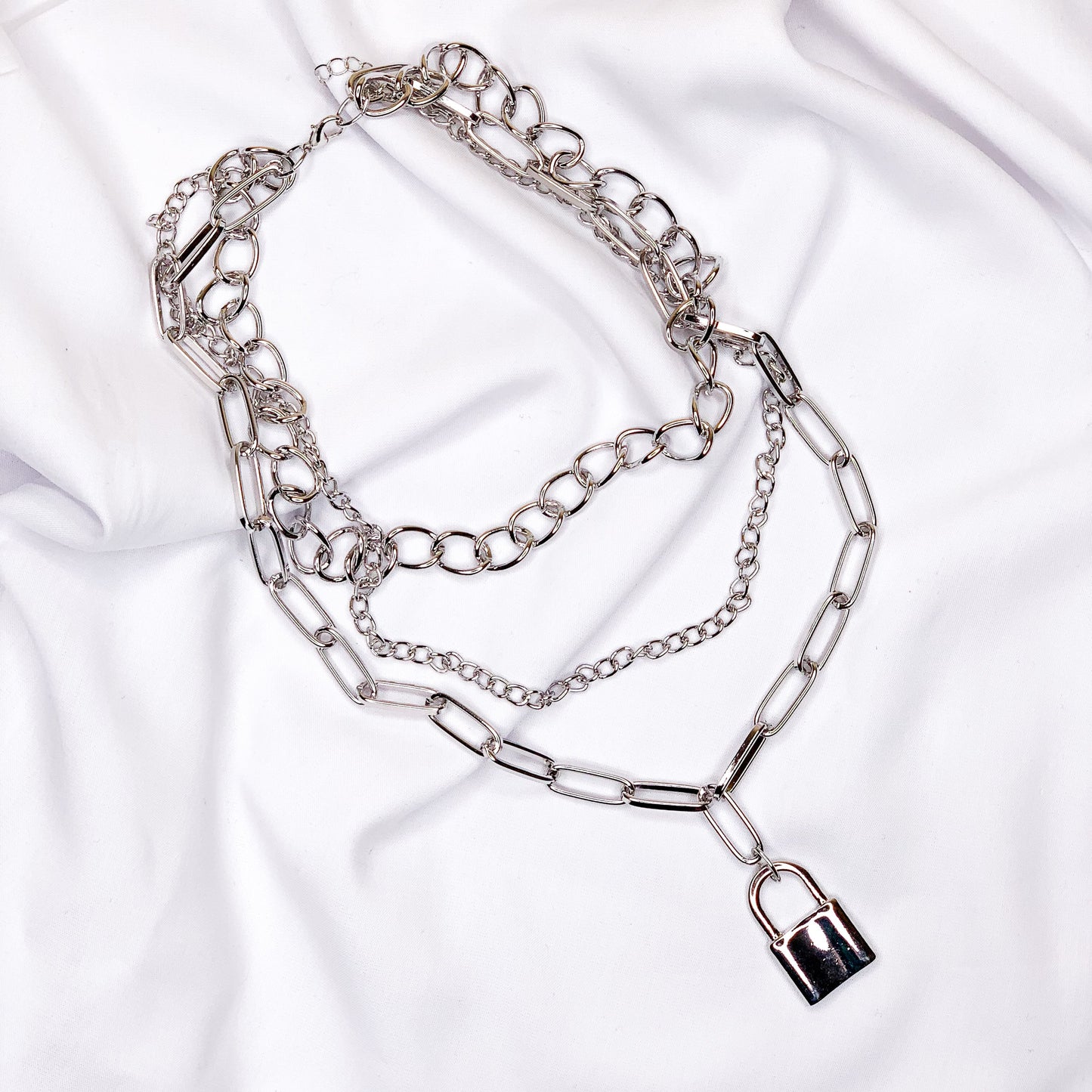 Hellen.V - Silver  Lock Pendant  Chain Necklace 