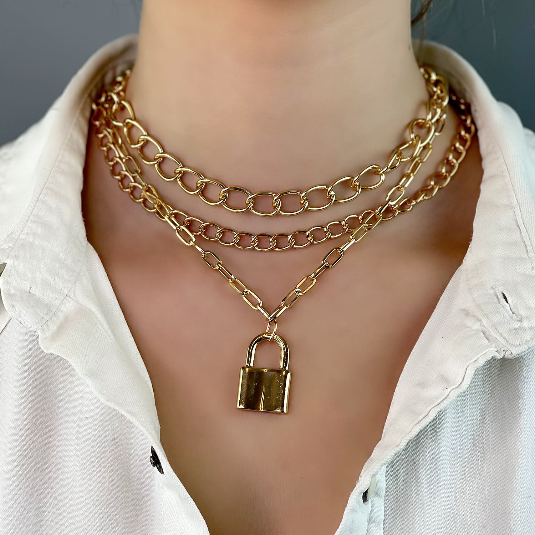 Hellen.V - Gold Lock Pendant Necklaces | Chain