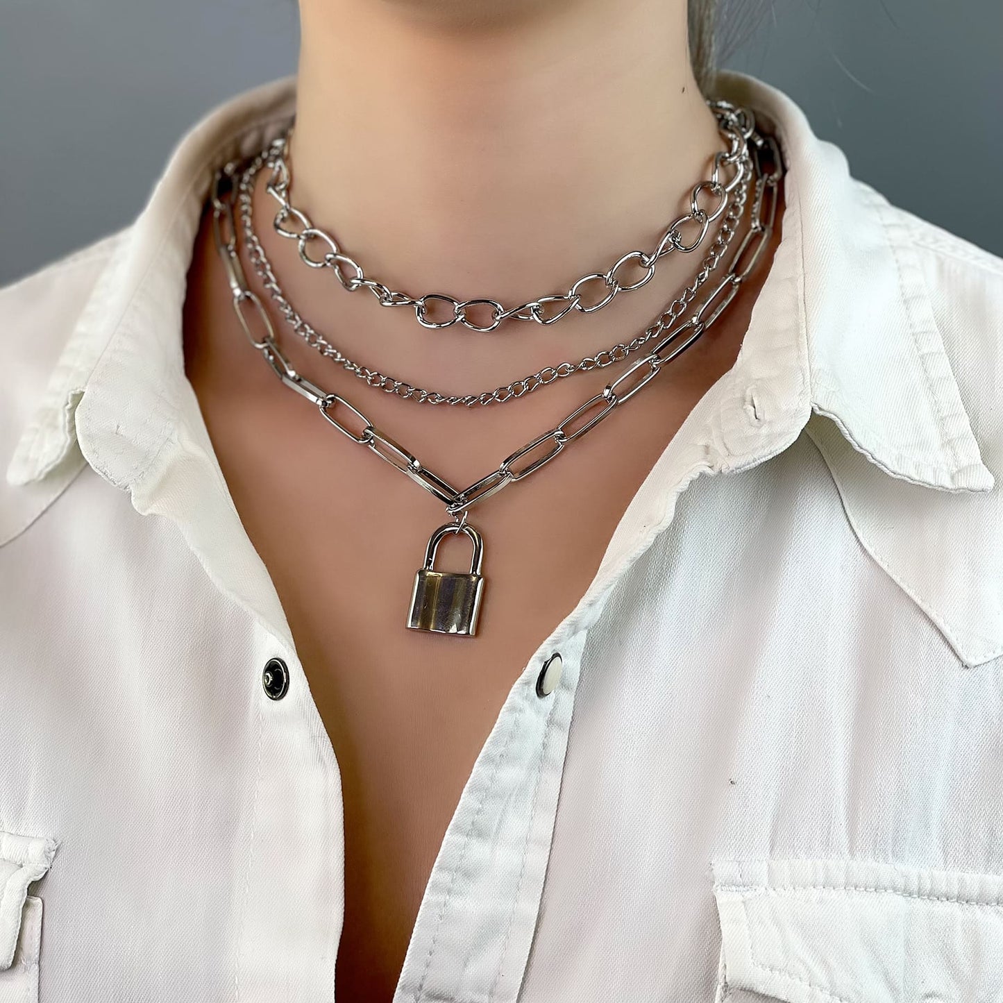 Hellen.V - Silver Necklaces | Chain Necklace | Lock Pendant
