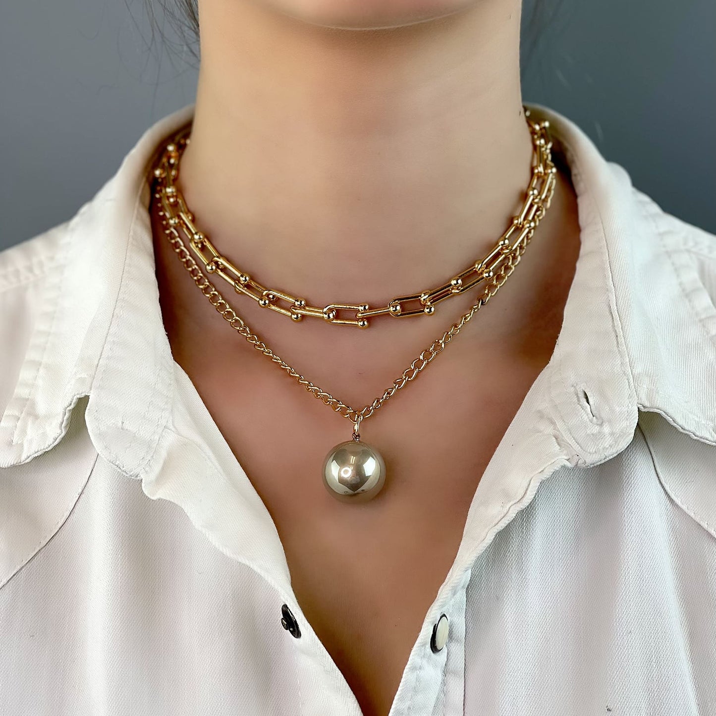 Hellen.V - Gold Necklaces with Ball Pendant
