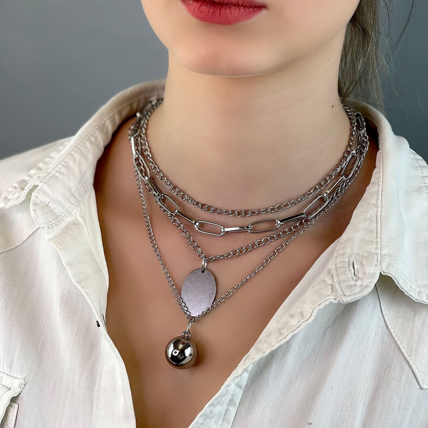 Hellen.V - Silver  Chain Ball Pendant | Chain Necklaces