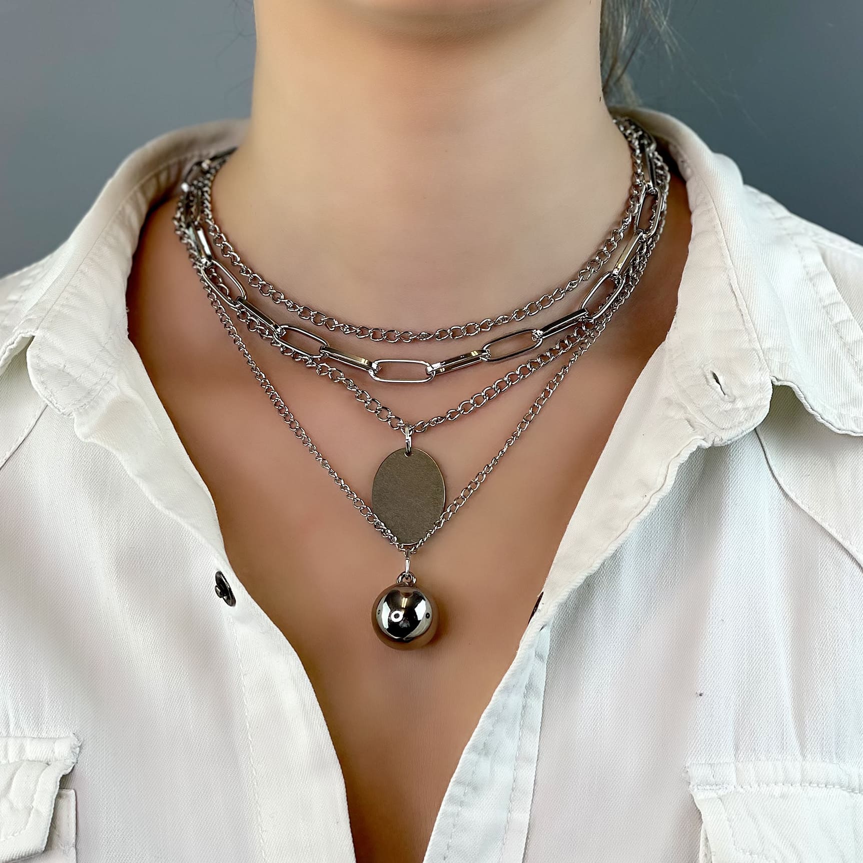 Hellen.V - Silver Necklace | Chain Ball Pendant | Chain Necklaces
