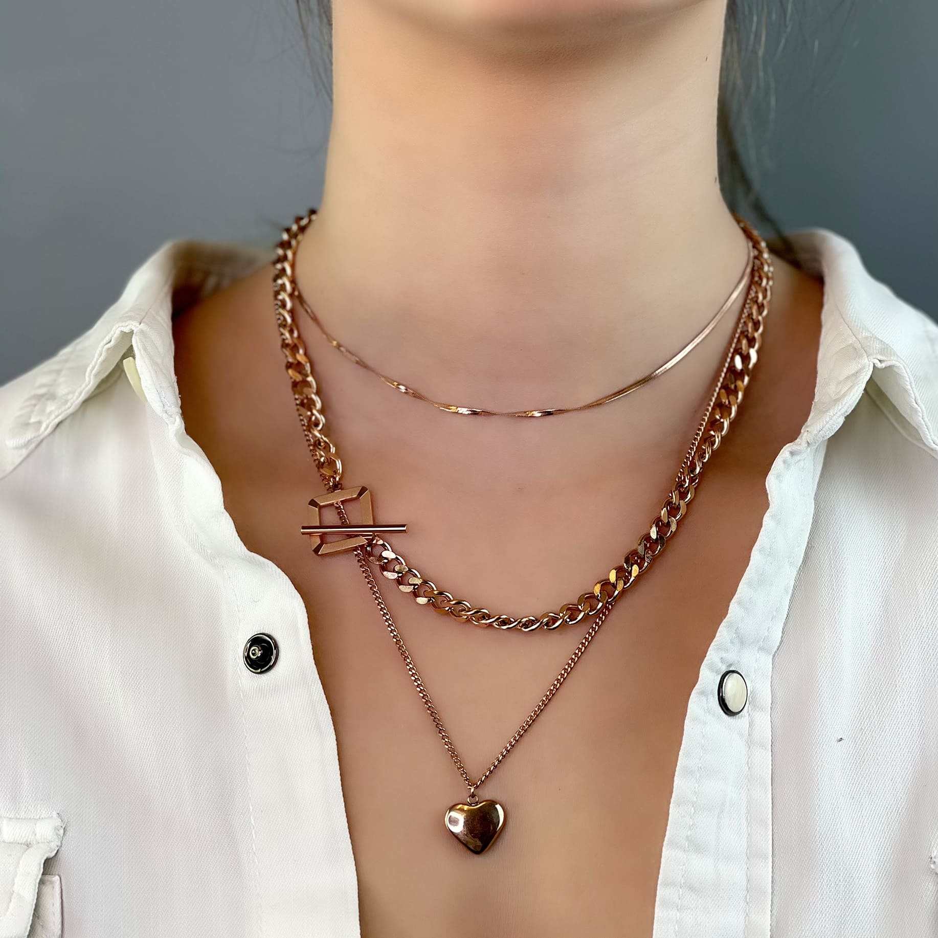 Hellen.V - Chain Necklace | Rose Gold Heart Pendant