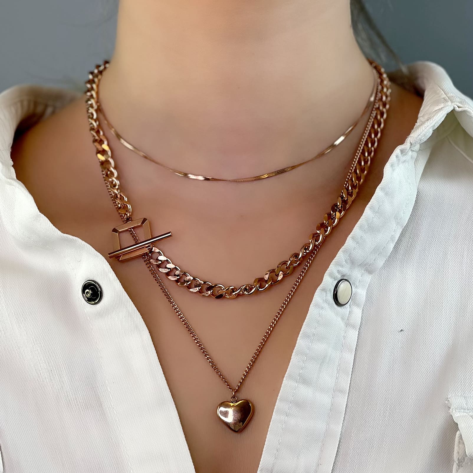 Hellen.V - Rose Gold Pendant Heart | Chain Necklace