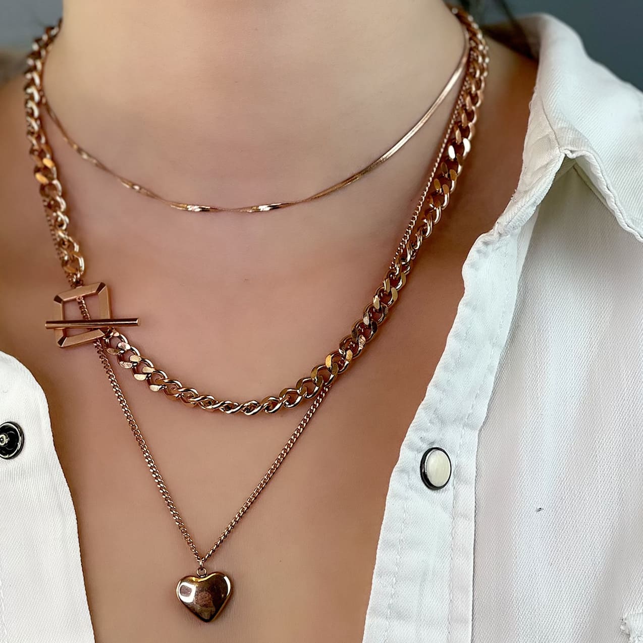 Hellen.V - Rose Gold Pendant Heart | Chain Necklace