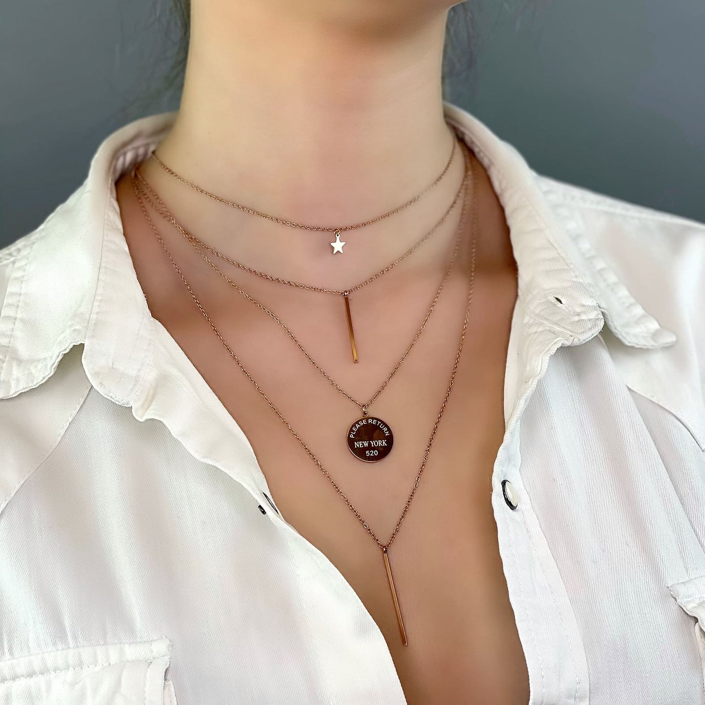 Steel chain pendant choker necklace